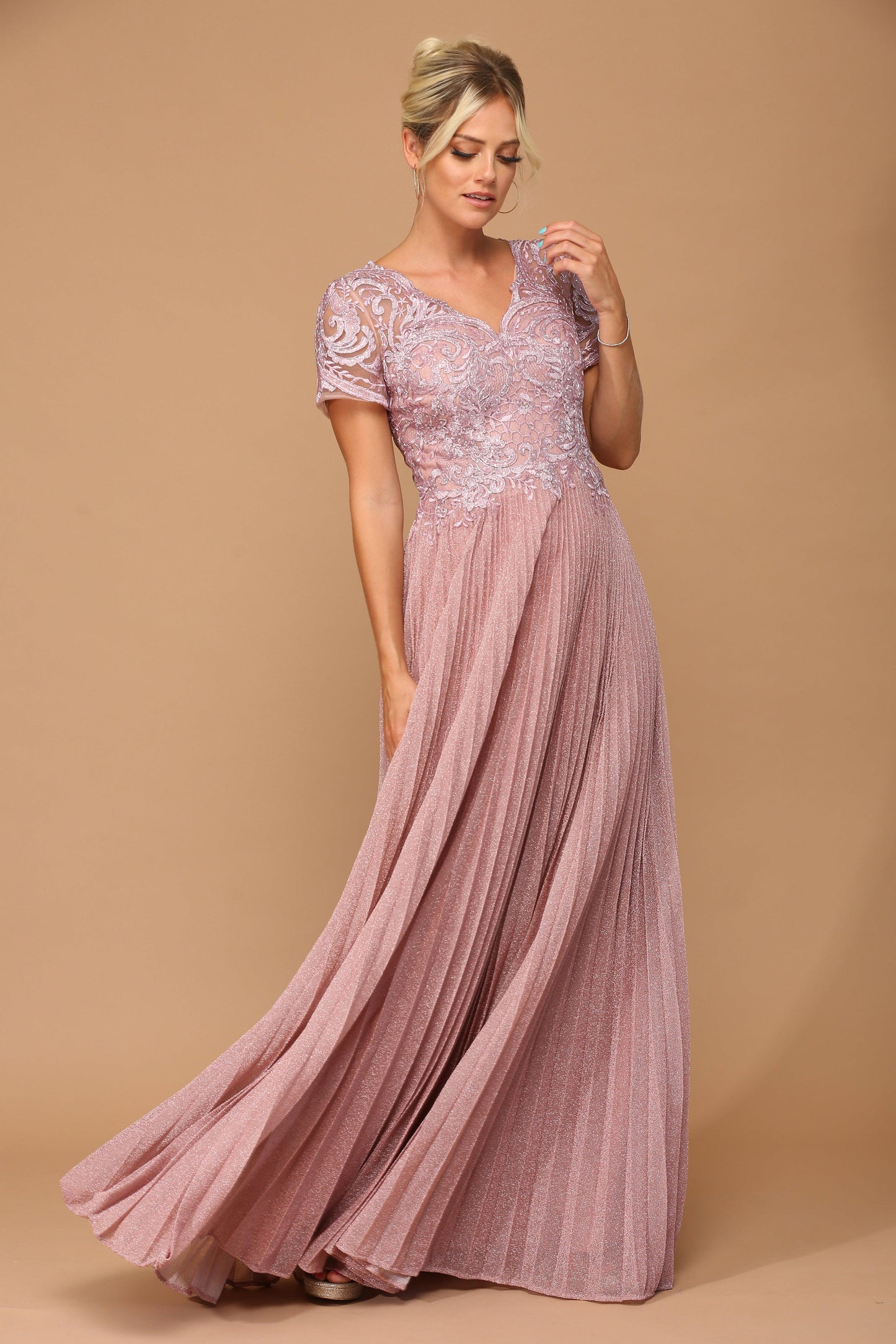 Mother of the Bride Dresses Mother of the Bride Long Formal Metallic Dress Dusty Rose