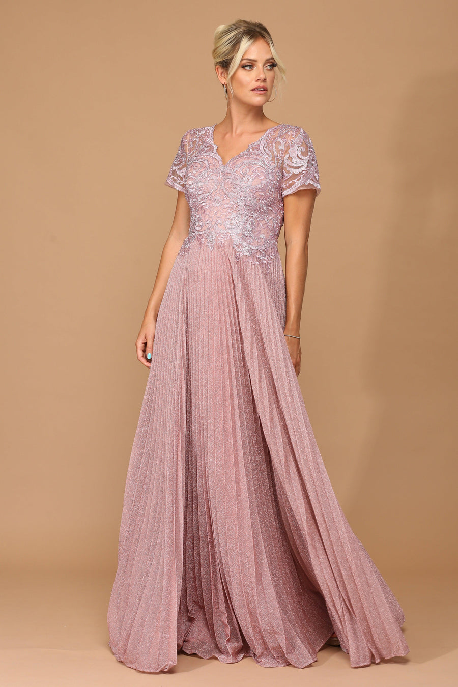 Mother of the Bride Dresses Mother of the Bride Long Formal Metallic Dress Dusty Rose