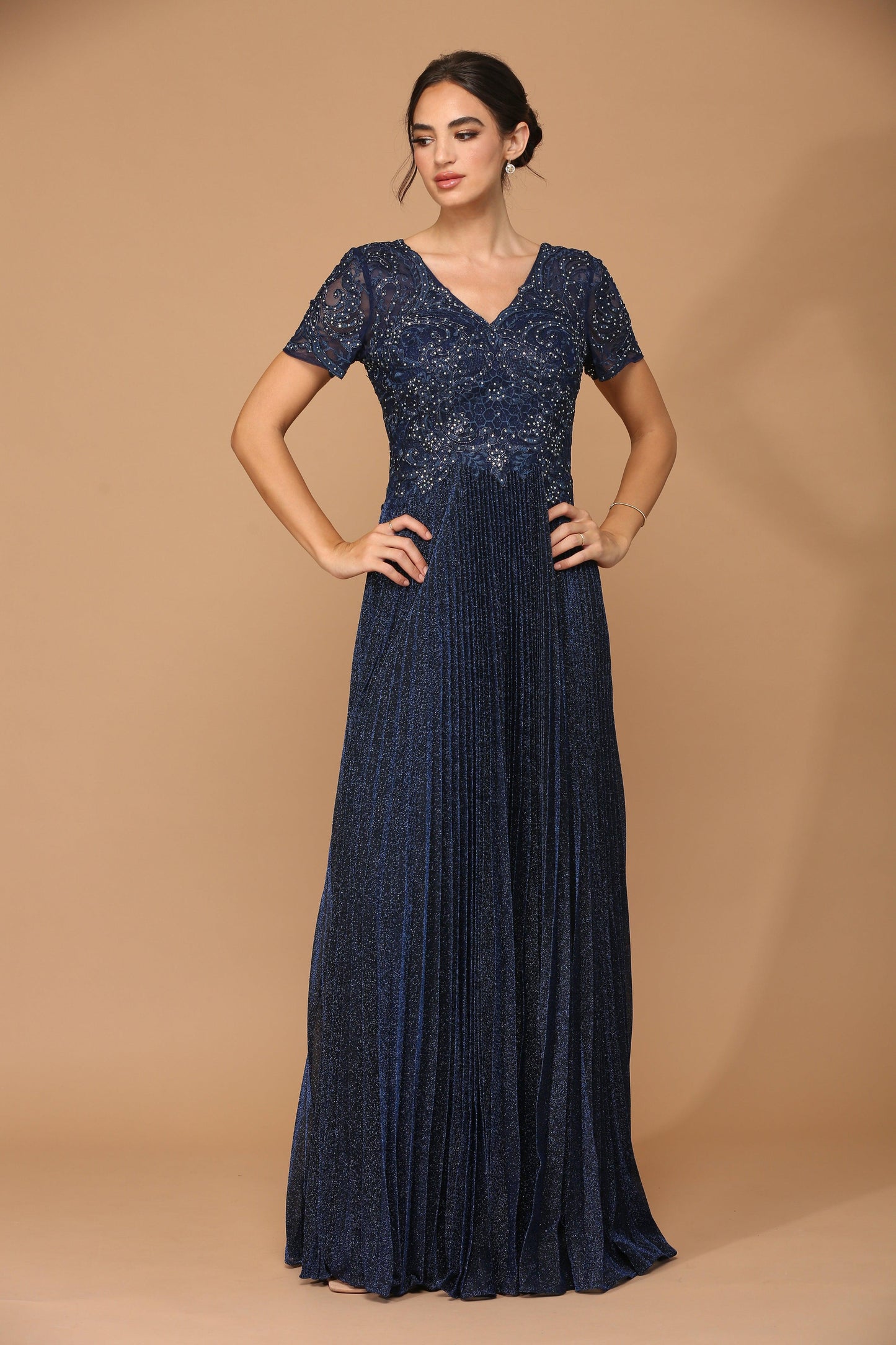 Mother of the Bride Dresses Mother of the Bride Long Formal Metallic Dress Navy