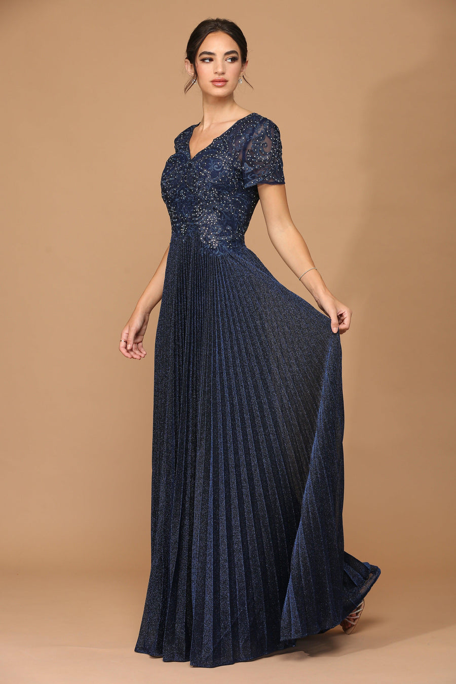 Mother of the Bride Dresses Mother of the Bride Long Formal Metallic Dress Navy