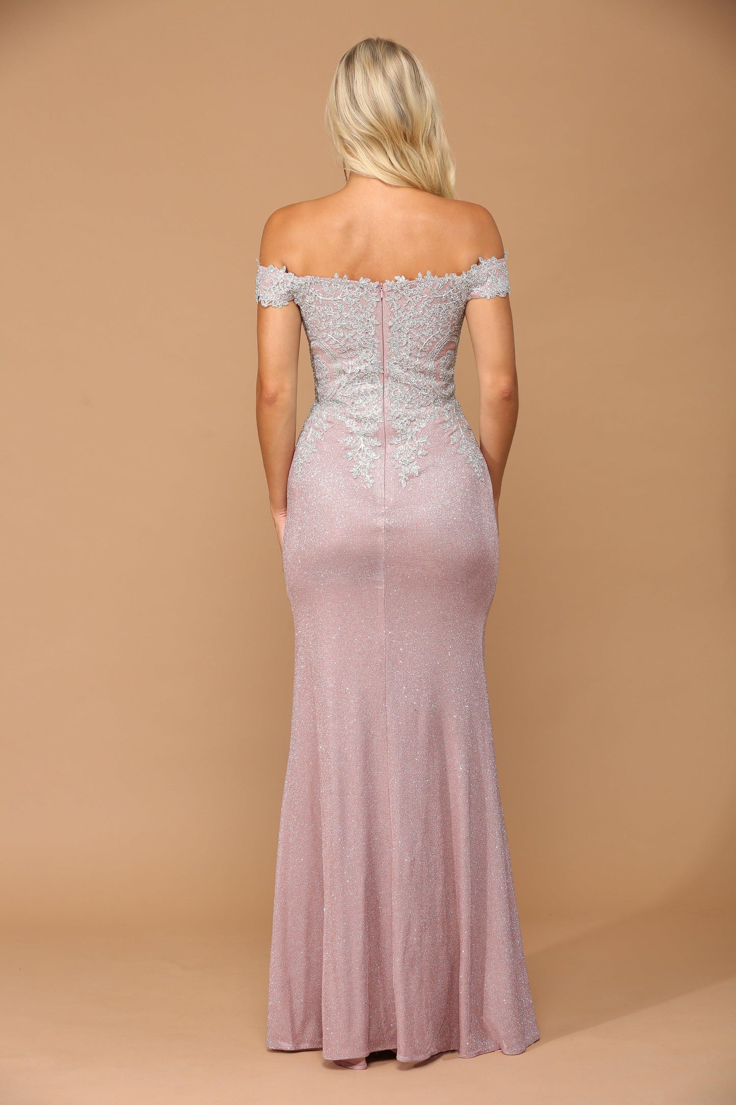 Long Off Shoulder Formal Metallic Prom Dress