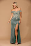 Long Off Shoulder Formal Metallic Prom Dress