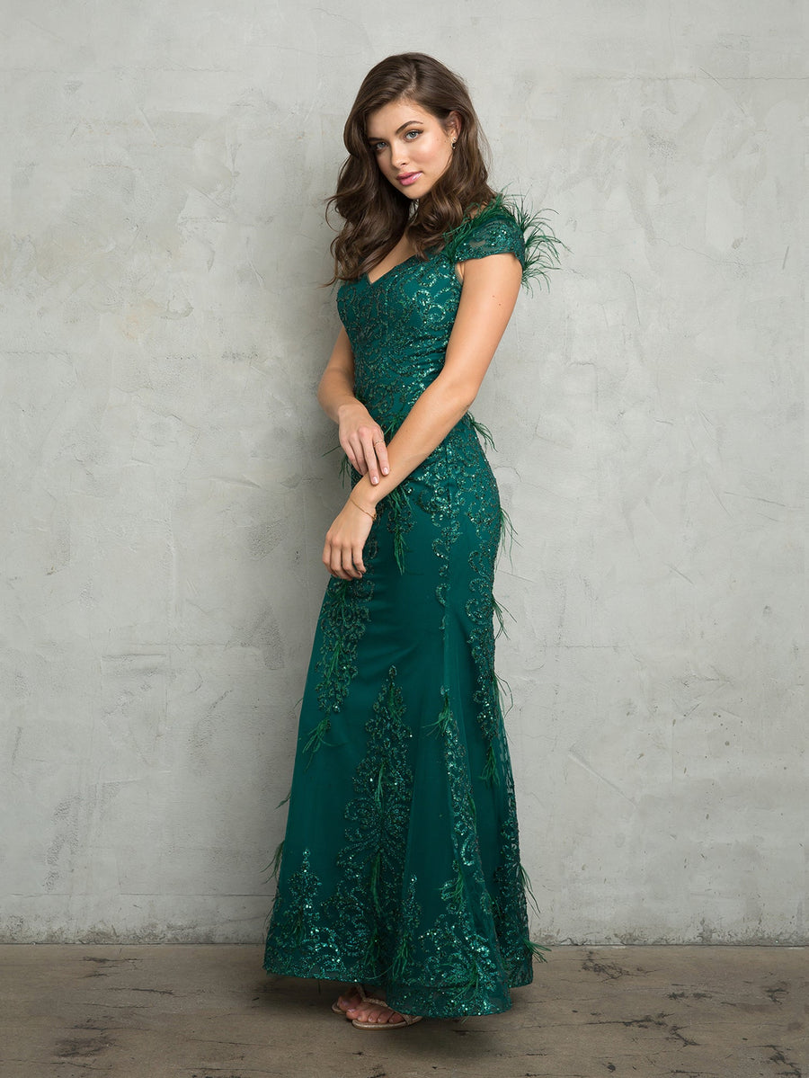 Mother of the Bride Dresses Fitted Long Glitter Formal Mother of the Bride Dress  Hunter Green