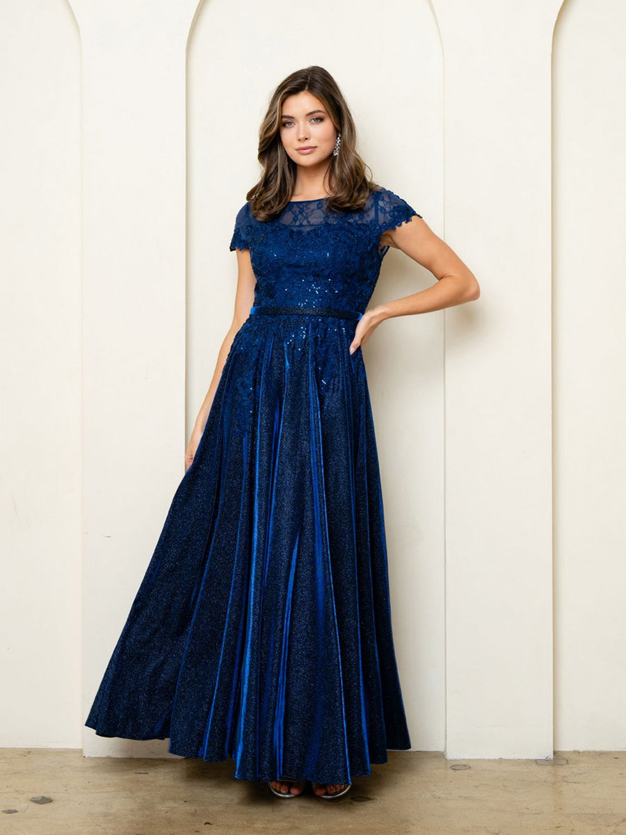 Mother of the Bride Dresses Long Mother of the Bride Formal Metallic Dress Navy