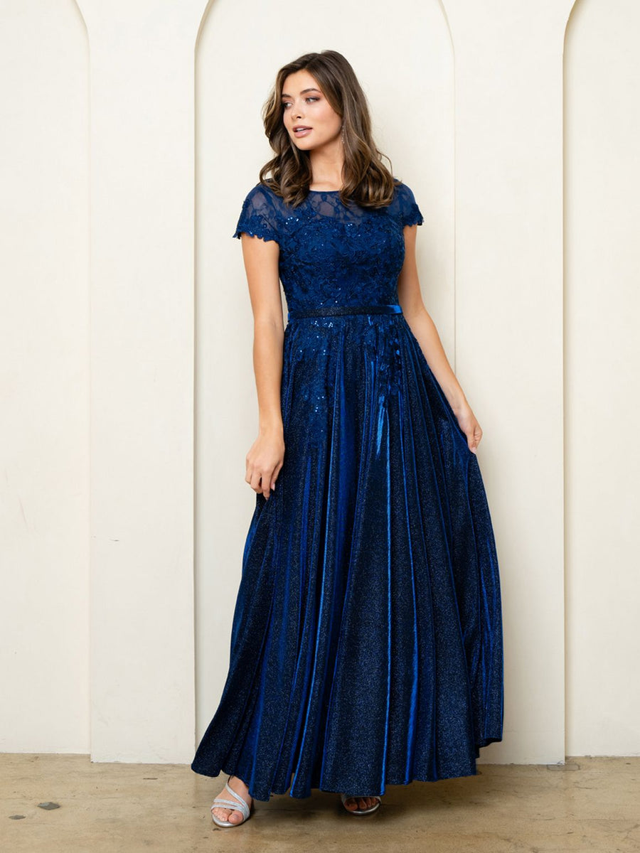 Mother of the Bride Dresses Long Mother of the Bride Formal Metallic Dress Navy