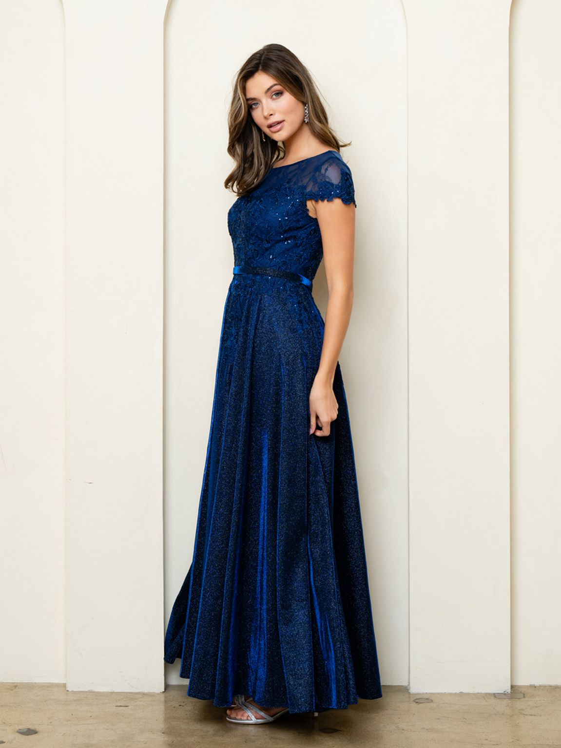 Mother of the Bride Dresses Long Mother of the Bride Formal Metallic Dress Navy