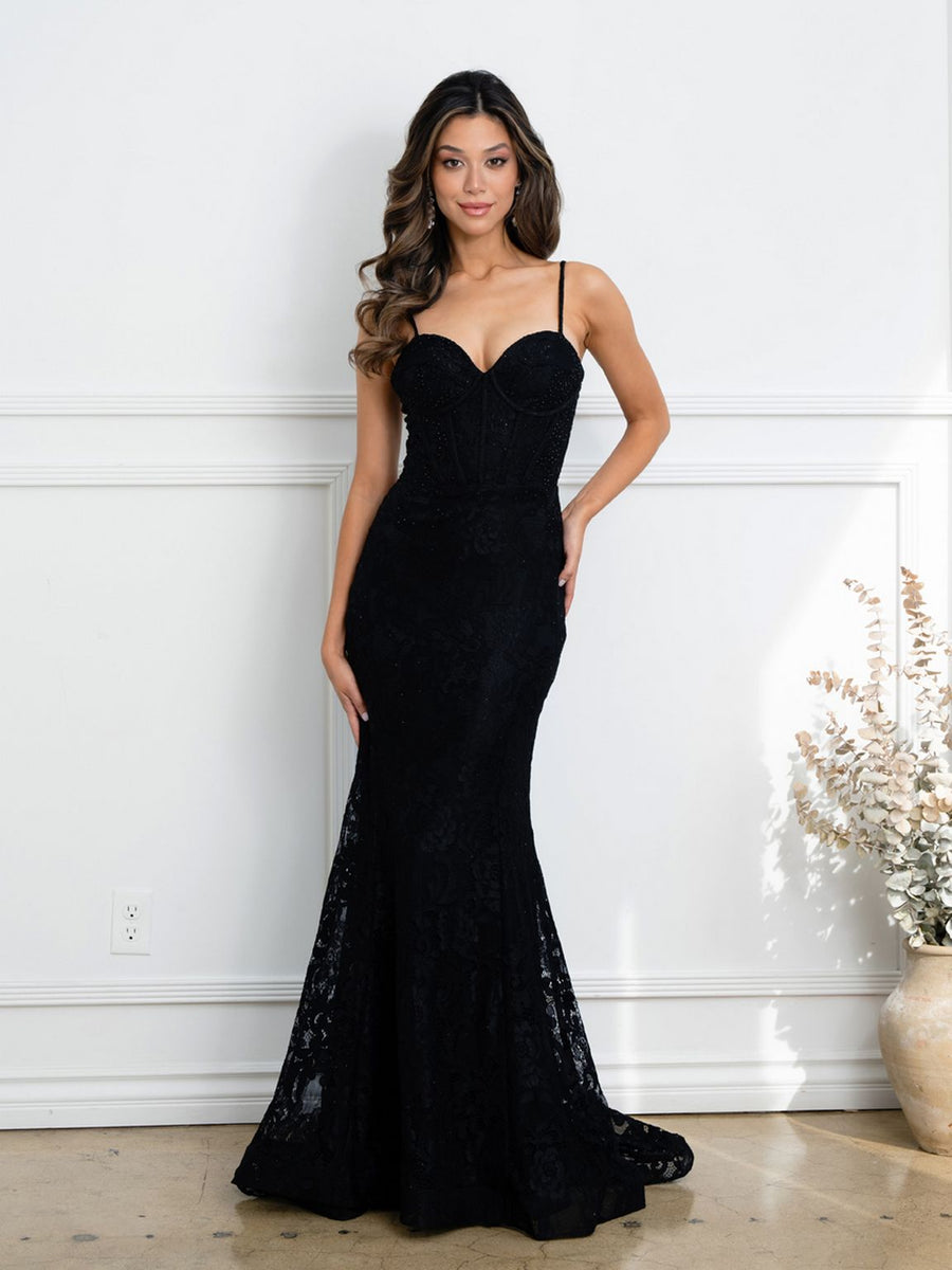Prom Dresses Long Formal Corset Lace Evening Prom Dress Black