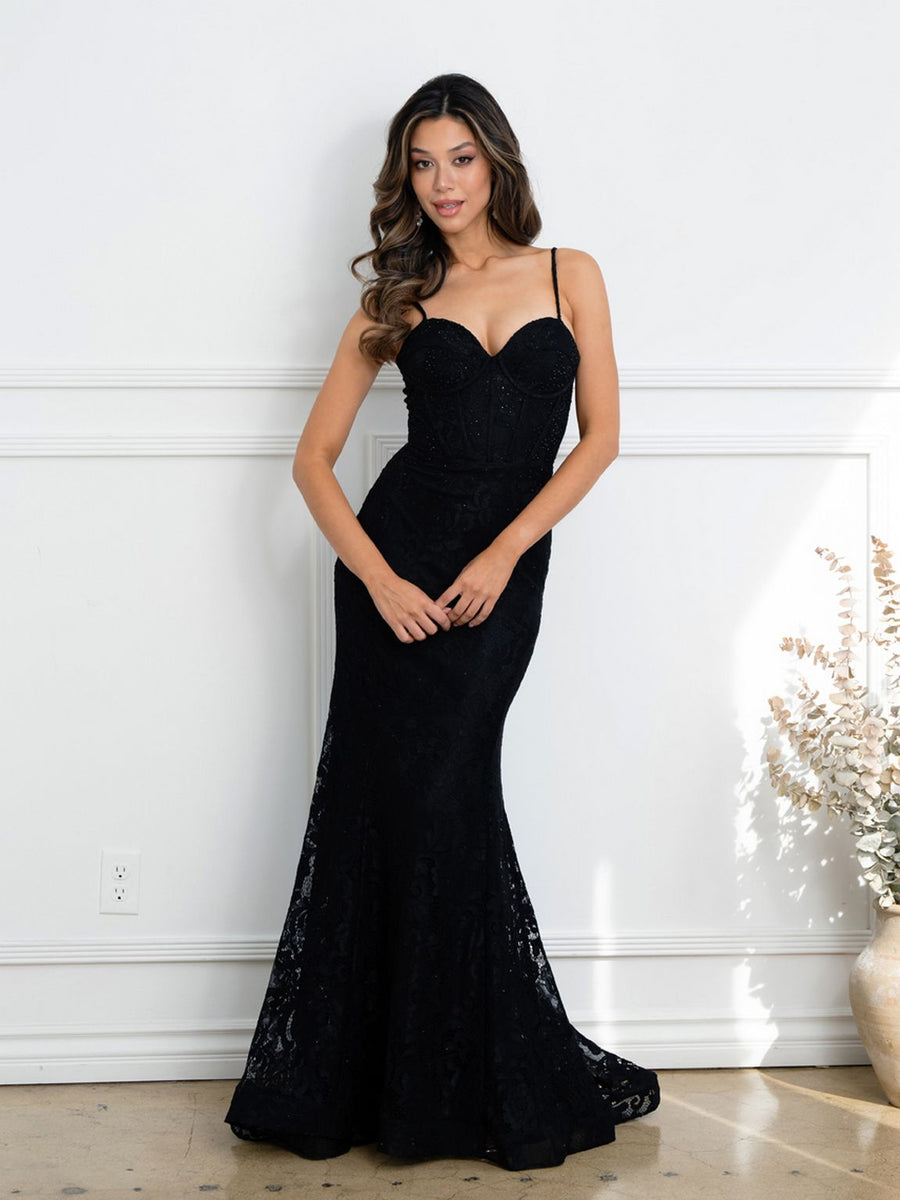 Prom Dresses Long Formal Corset Lace Evening Prom Dress Black