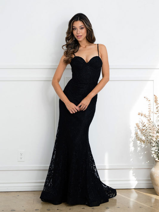 Prom Dresses Long Formal Corset Lace Evening Prom Dress Black