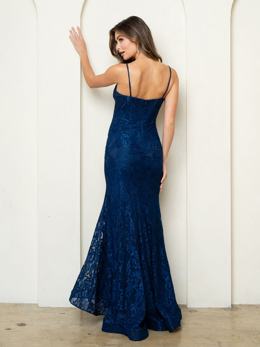 Prom Dresses Long Formal Corset Lace Evening Prom Dress Navy