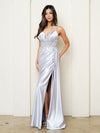 Prom Dresses  Slit Long Formal A Line Prom Dress Silver
