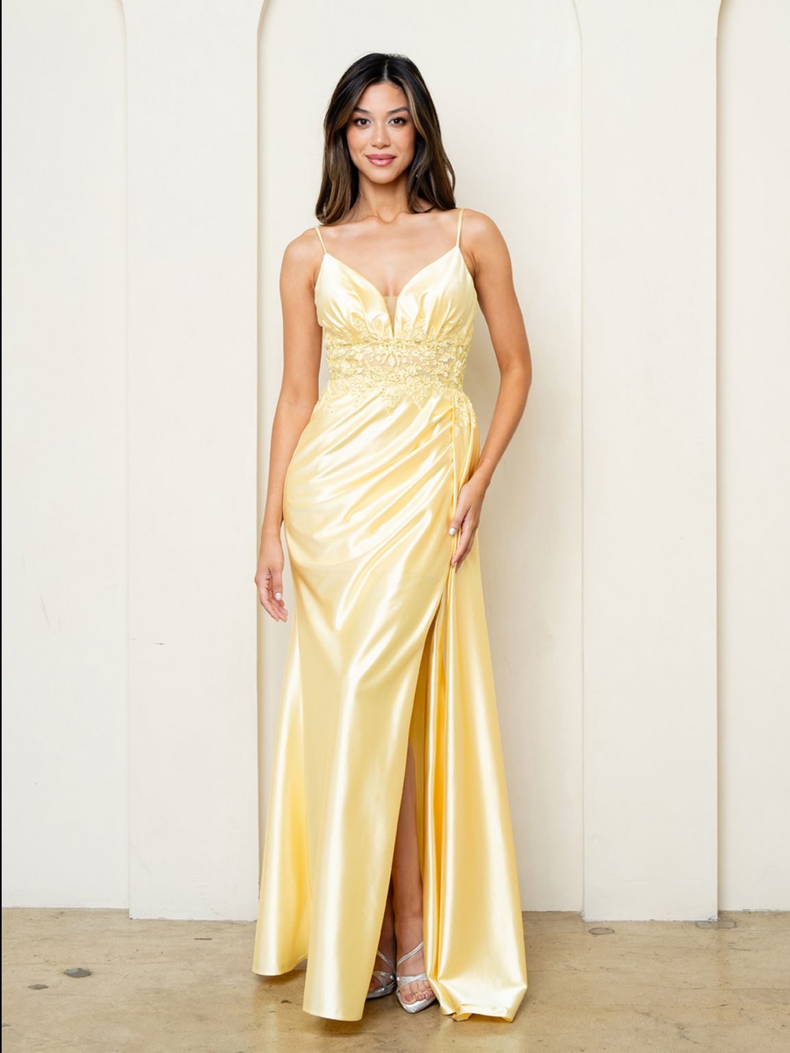 Prom Dresses  Slit Long Formal A Line Prom Dress Yellow
