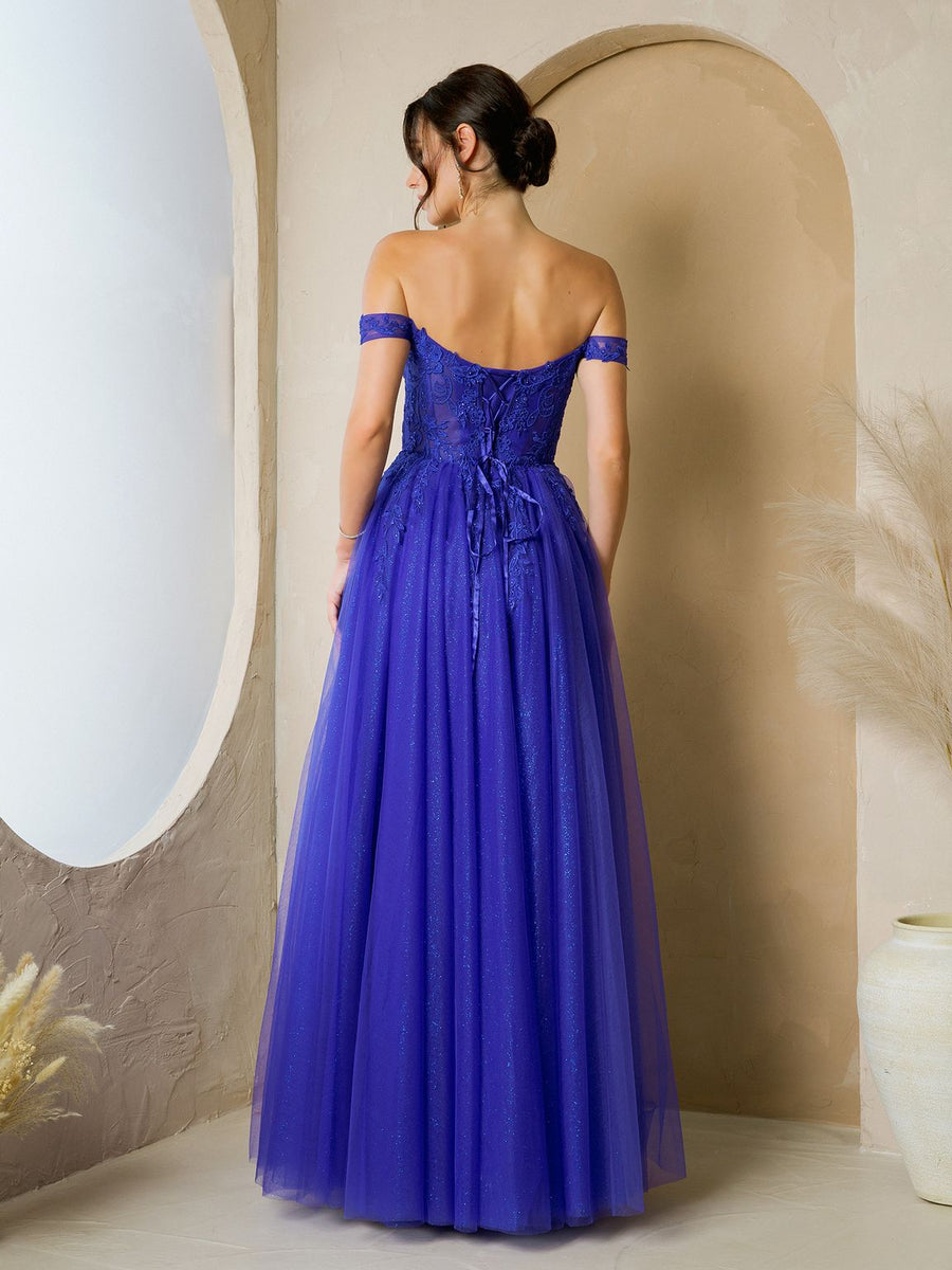 Long Formal A Line Slit Prom DressRoyal