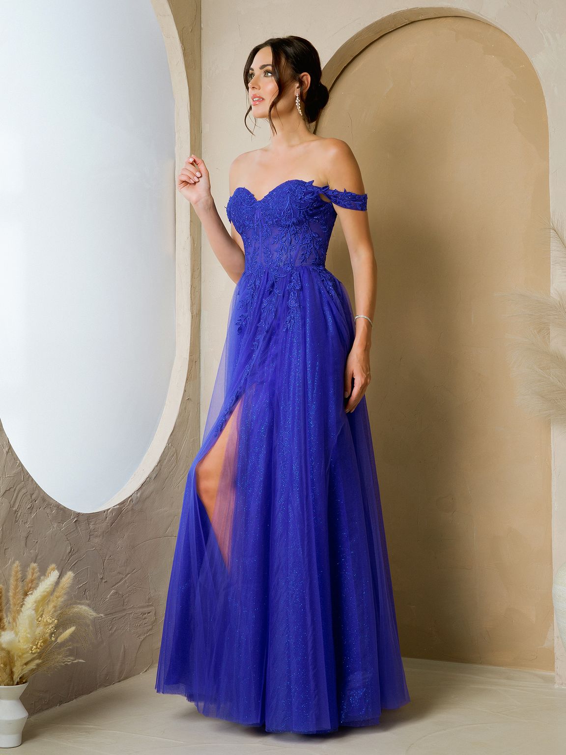 Long Formal A Line Slit Prom DressRoyal