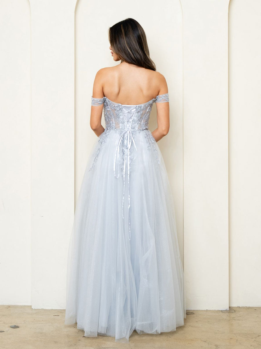 Long Formal A Line Slit Prom DressSilver