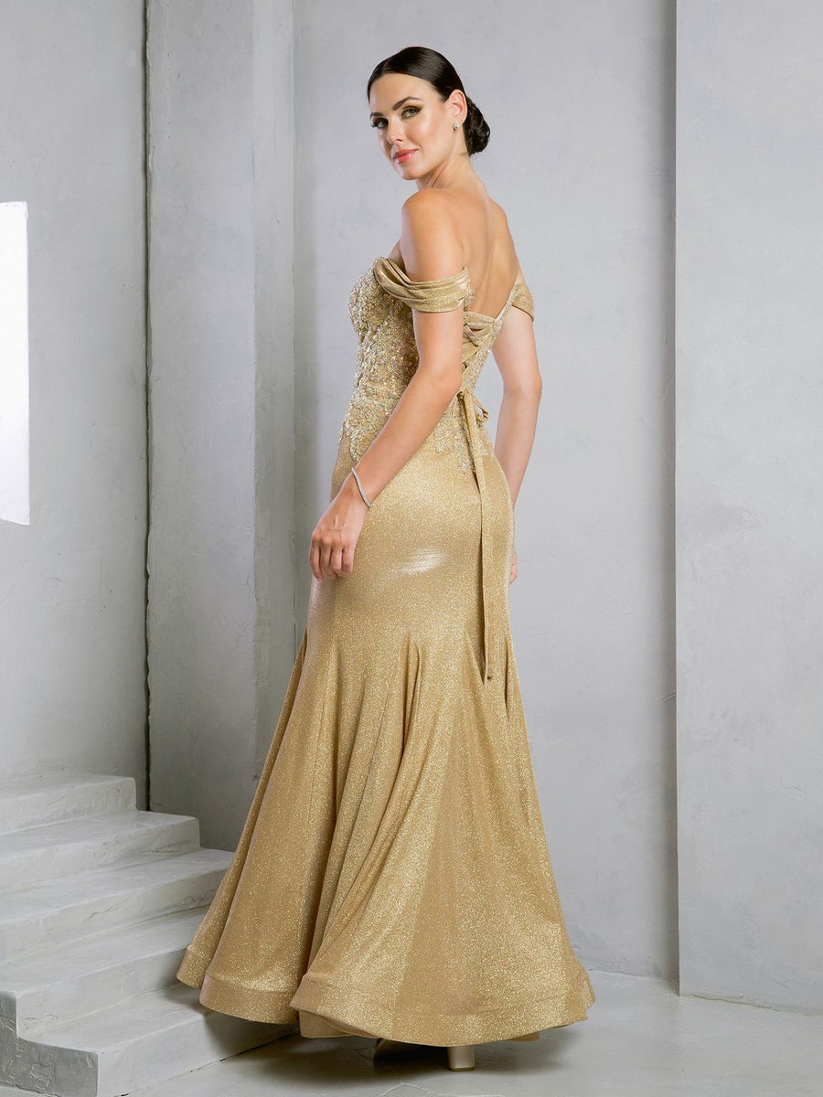Prom Dresses Glitter Long Mermaid Formal Beaded Prom Dress Gold