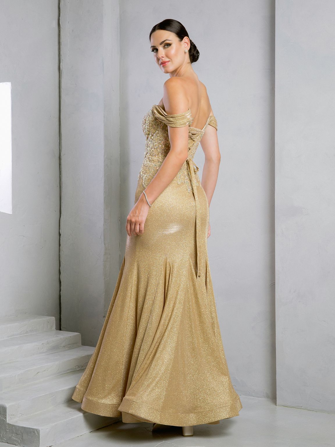 Prom Dresses Glitter Long Mermaid Formal Beaded Prom Dress Gold