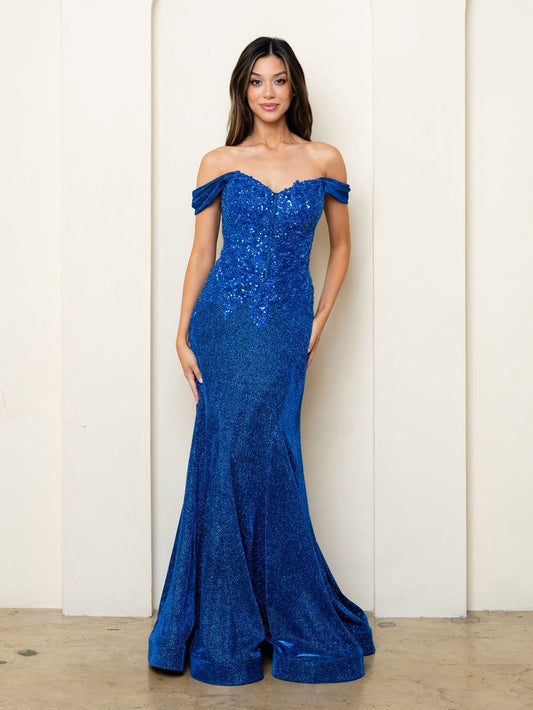 Prom Dresses Glitter Long Mermaid Formal Beaded Prom Dress Royal