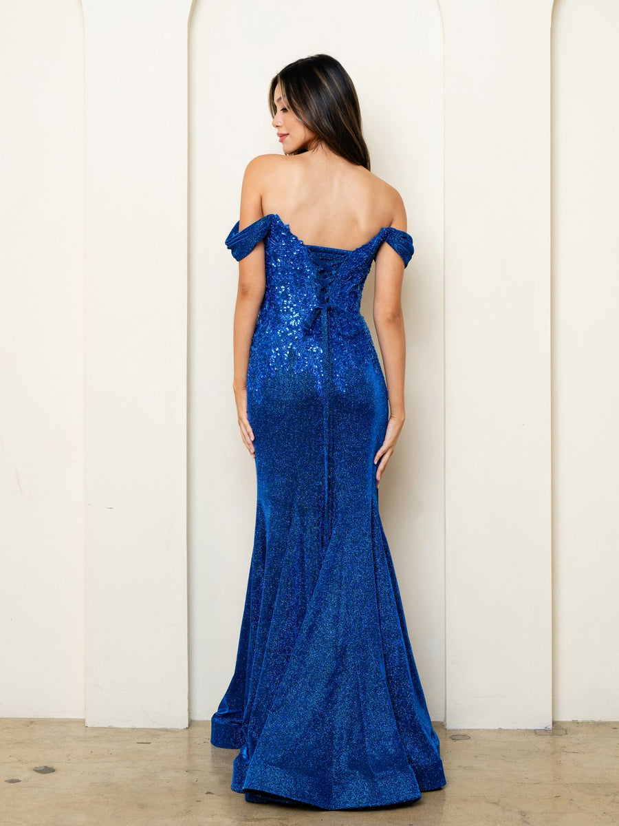 Prom Dresses Glitter Long Mermaid Formal Beaded Prom Dress Royal
