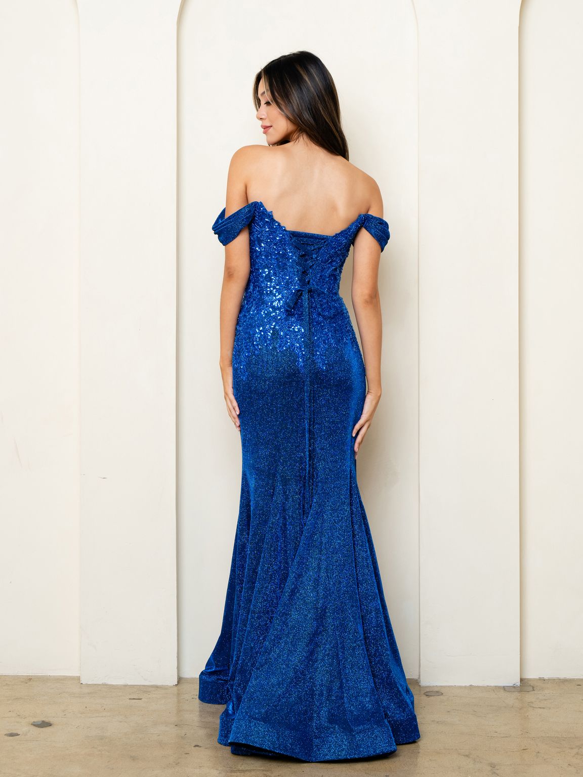 Prom Dresses Glitter Long Mermaid Formal Beaded Prom Dress Royal