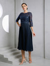 Mother of the Bride Dresses Short Pleated Lace Mother of the Bride Midi Dress Navy