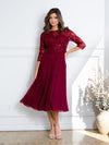 Mother of the Bride Dresses Short Pleated Lace Mother of the Bride Midi Dress Burgundy