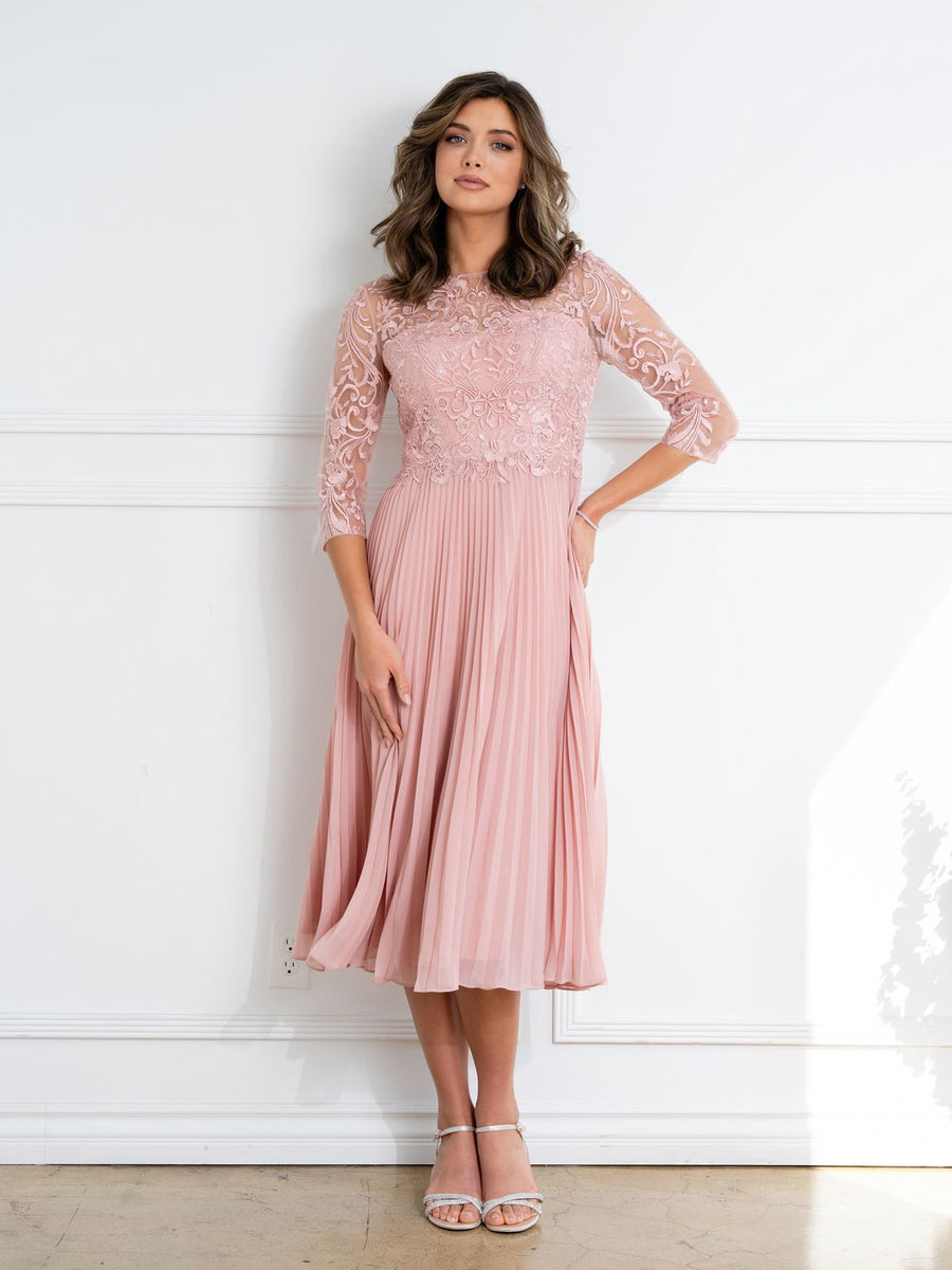 Mother of the Bride Dresses Short Pleated Lace Mother of the Bride Midi Dress Dusty Rose