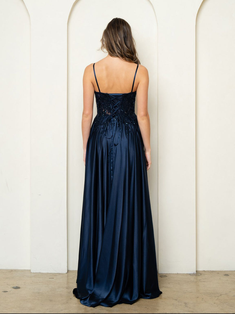 Prom Dresses A Line Long Formal Lace Sequin Prom Dress Navy