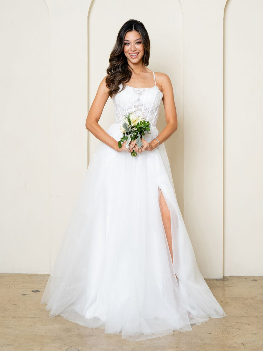 Wedding Dresses Glitter Long Ball Gown Beaded Wedding Dress Off White