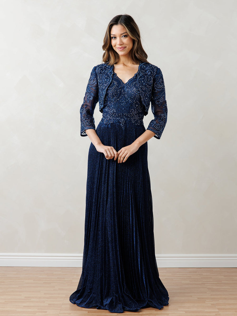 Mother of the Bride Dresses Long Two Piece Mother of the Bride Pleated Dress Navy