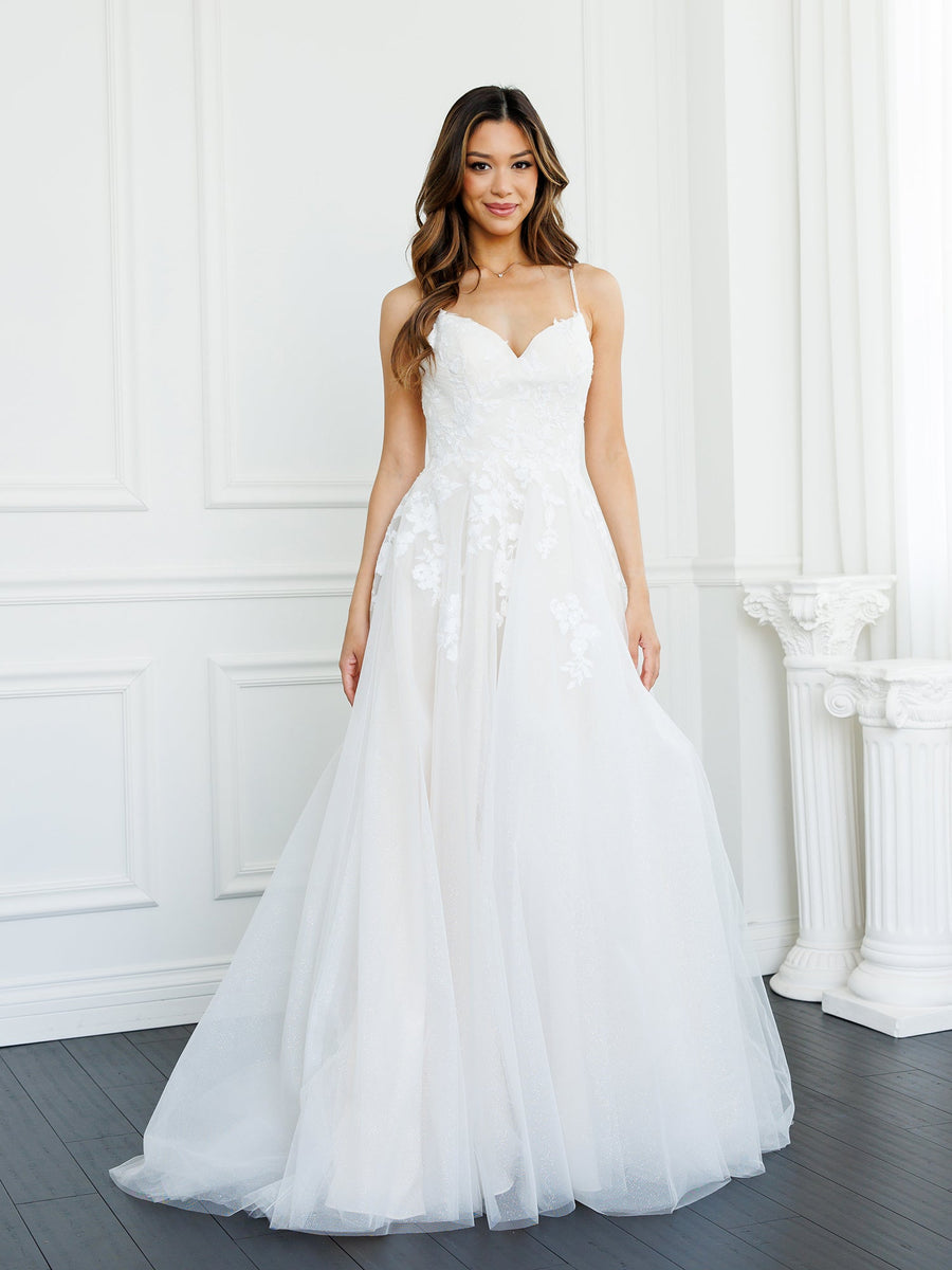 Wedding Dresses A Line Long Bridal Gown Floral Lace Wedding Dress Off White/Almond