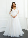 Wedding Dresses Long Floral Lace A Line Wedding Dress Off White/Almond