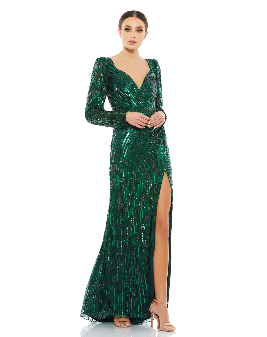 Formal Dresses Long Sleeve Sequin Prom Formal Dress Forest Green