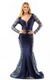 Formal Dresses Mermaid Fit Long Sleeve Formal Dress Navy