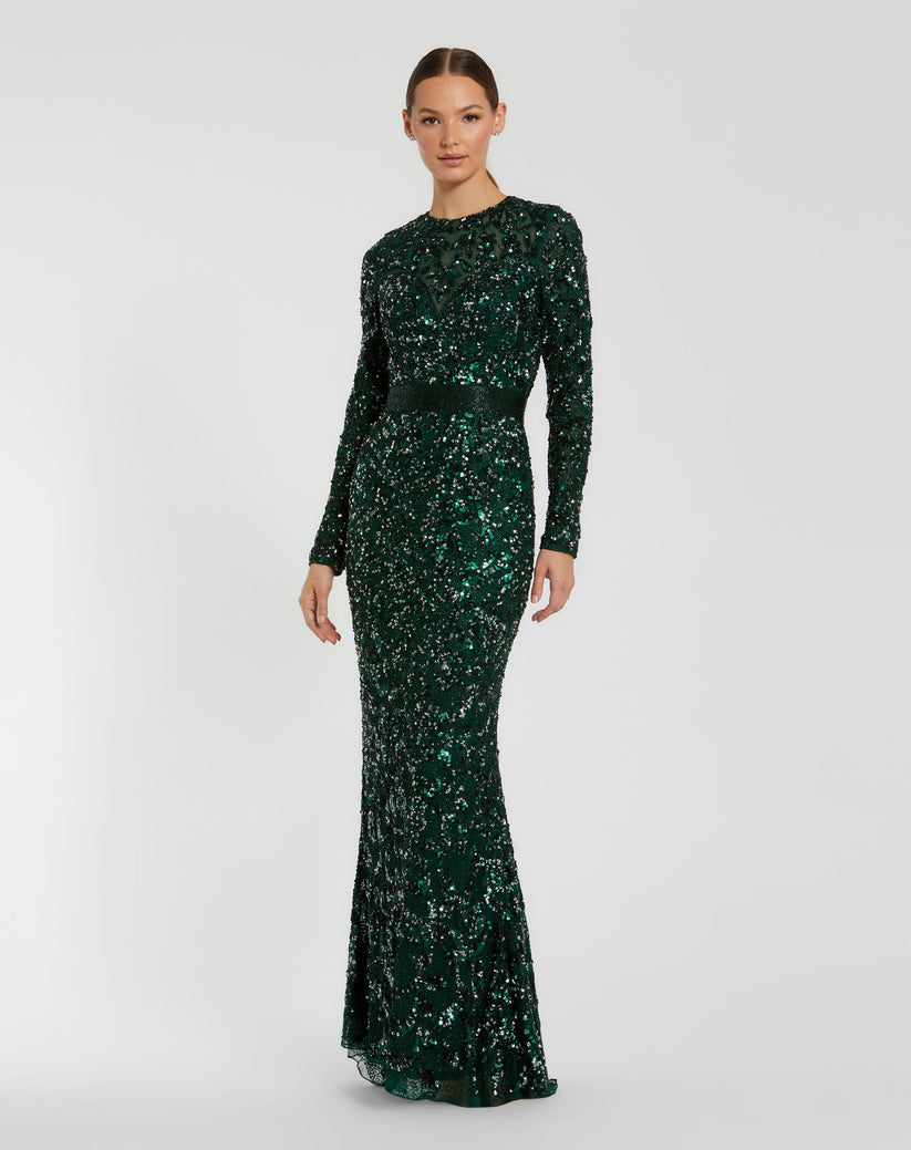 Formal Dresses Long Sleeve Beaded Formal Evening Dress Forest Green