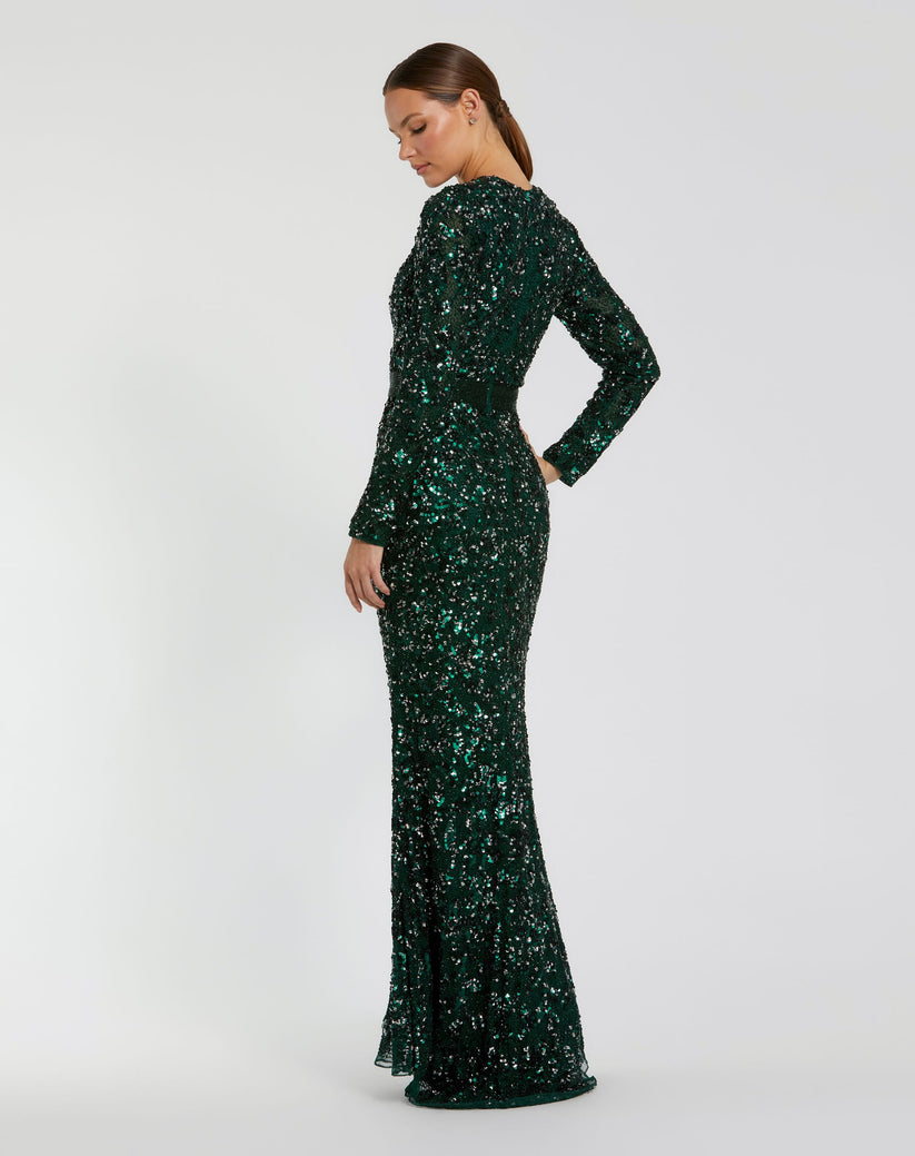 Formal Dresses Long Sleeve Beaded Formal Evening Dress Forest Green