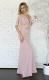 Formal Dresses Long Fitted Formal Cape Evening Dress Blush
