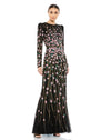 Formal Dresses Fitted Long Sleeve Floral Formal Evening Dress Black Multi