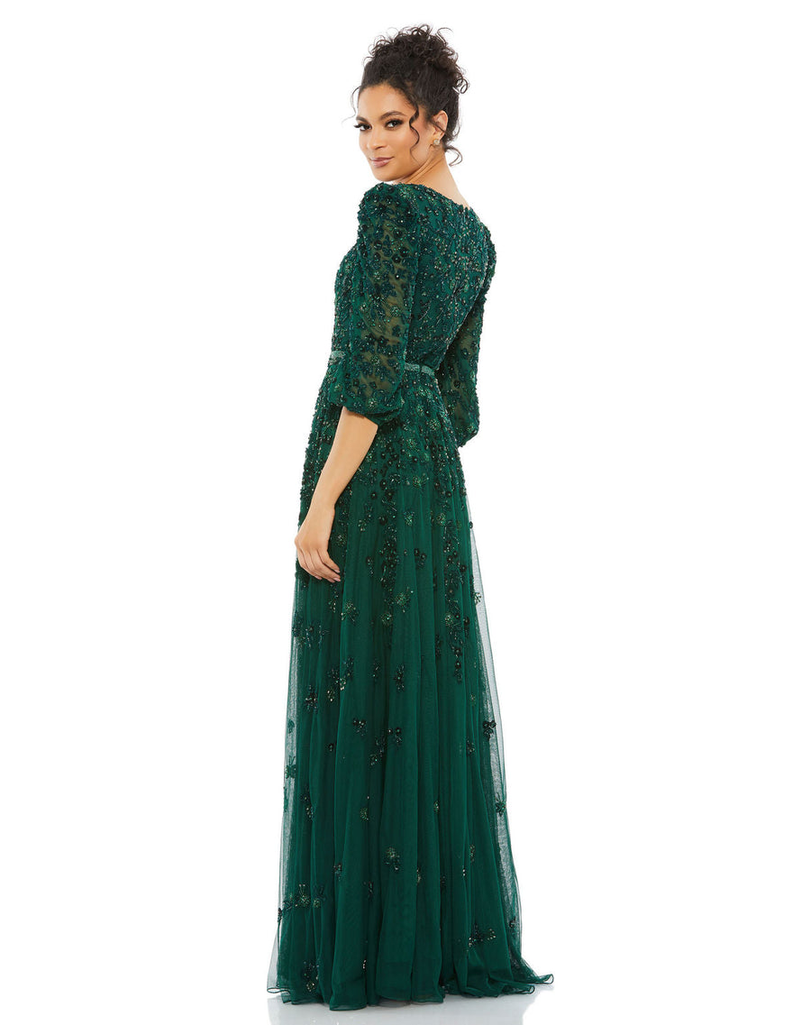 Formal Dresses Floral Beaded Formal Prom Long dress Deep Emerald