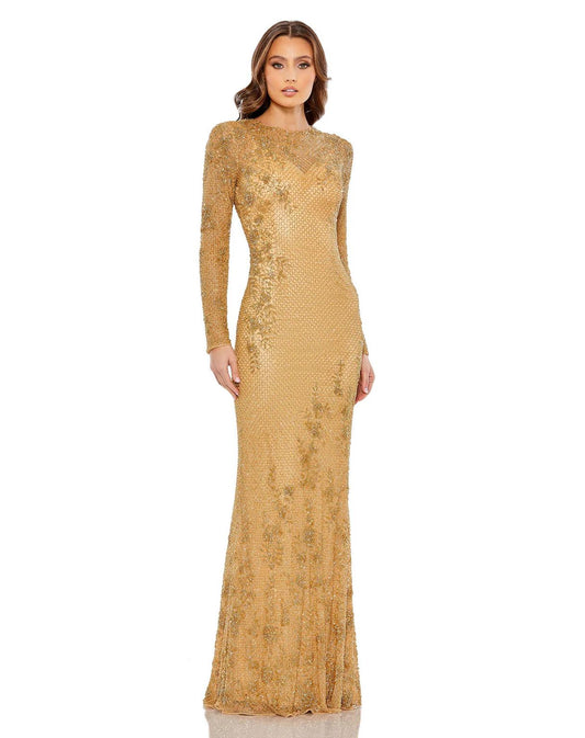 Formal Dresses Long Sleeve Floral Formal Dress Gold
