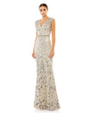 Formal Dresses Long Embellished V Neck Cap Sleeve Sequin Dress Nude Silver
