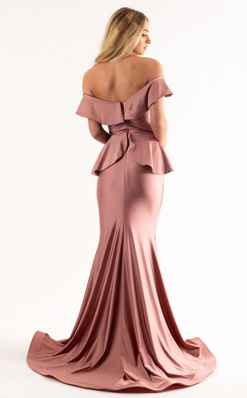 Prom Dresses Long Formal Fitted Peplum Evening Prom Dress Rust Rose
