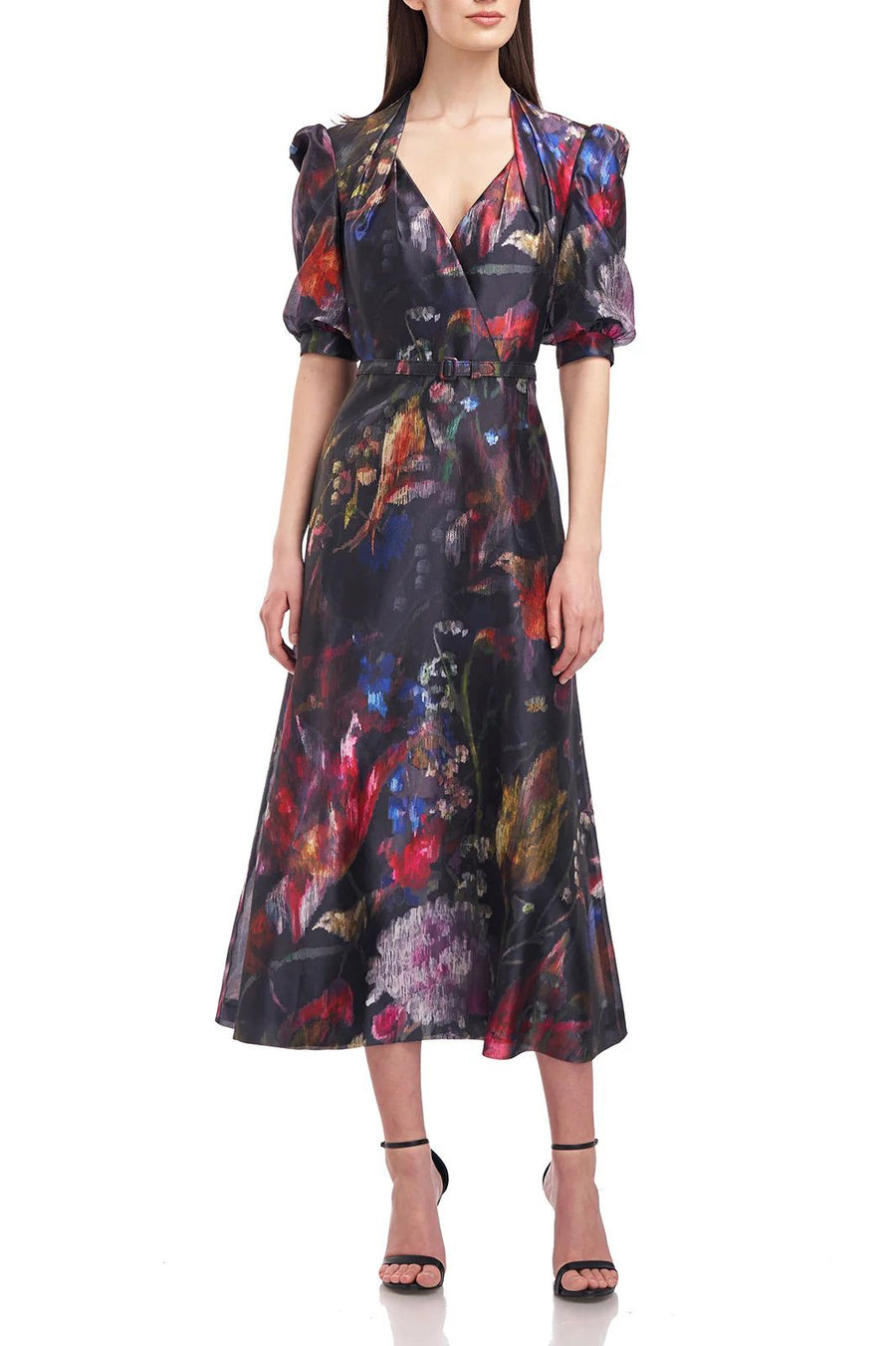 Formal Dresses Tea Length Floral Print Formal Dress BLACK BLURRED WATERCOLOR