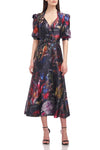 Formal Dresses Tea Length Floral Print Formal Dress BLACK BLURRED WATERCOLOR