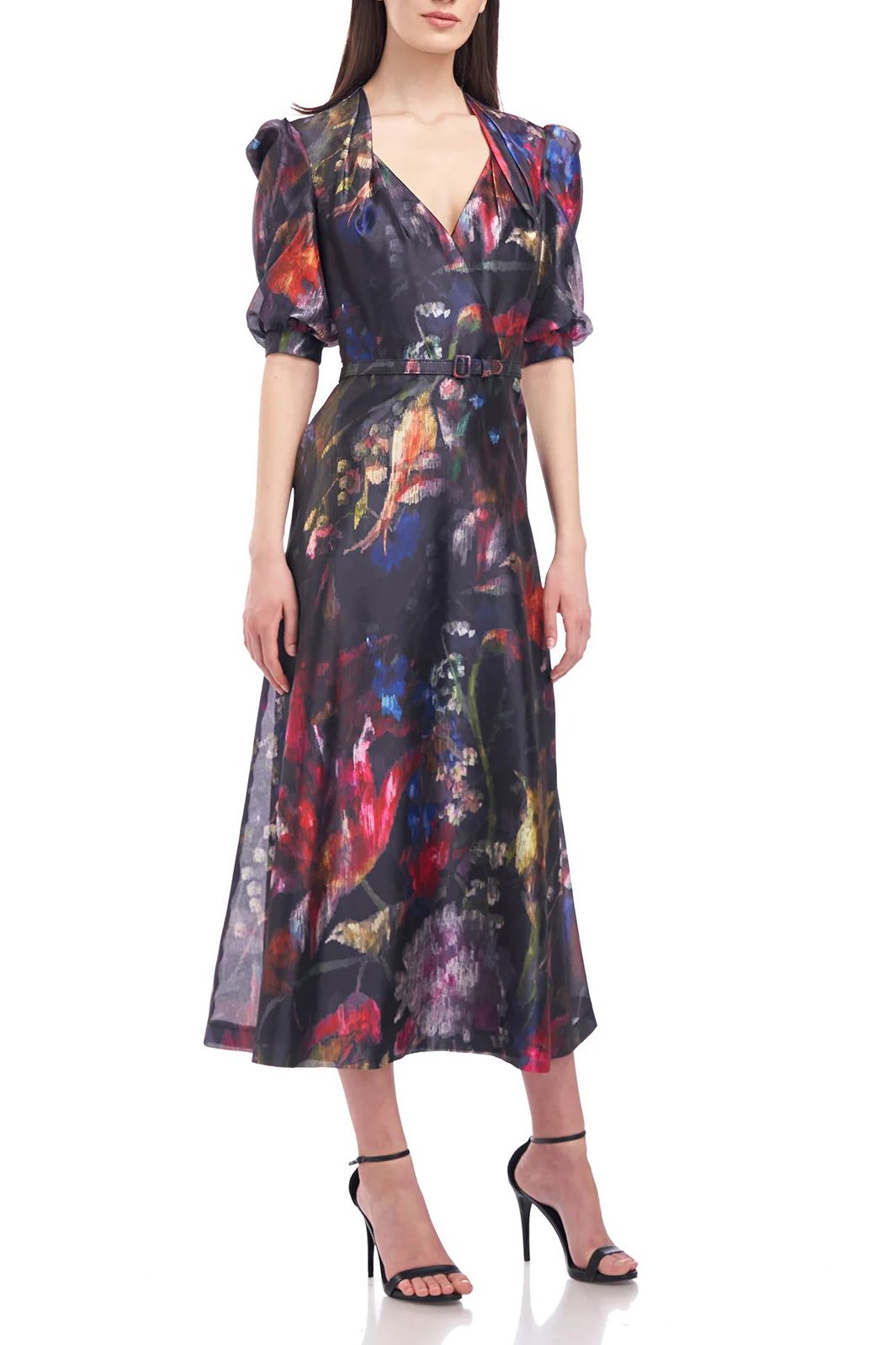 Formal Dresses Tea Length Floral Print Formal Dress BLACK BLURRED WATERCOLOR