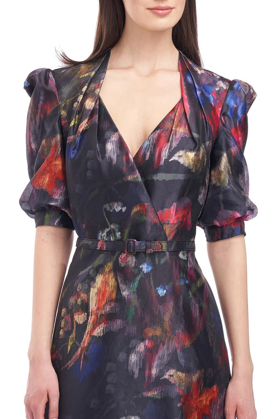 Formal Dresses Tea Length Floral Print Formal Dress BLACK BLURRED WATERCOLOR