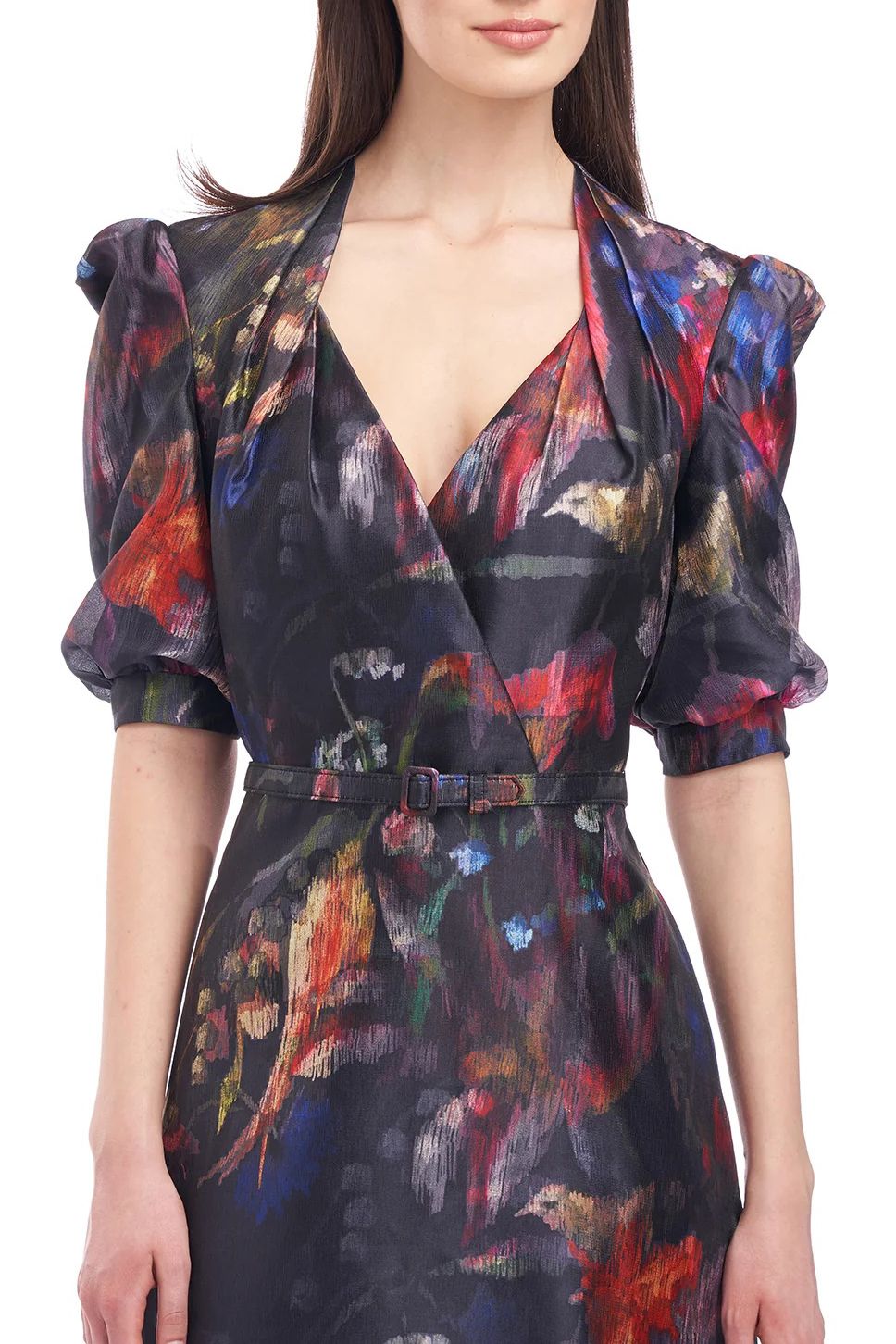 Formal Dresses Tea Length Floral Print Formal Dress BLACK BLURRED WATERCOLOR