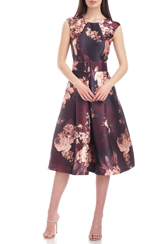 Cocktail Dresses Short Cocktail Floral Pleated Midi Dress MERLOT TULIP FLORAL