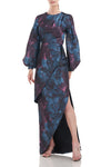 Formal Dresses Long Sleeve Formal Floral Print Dress DEEP TEAL