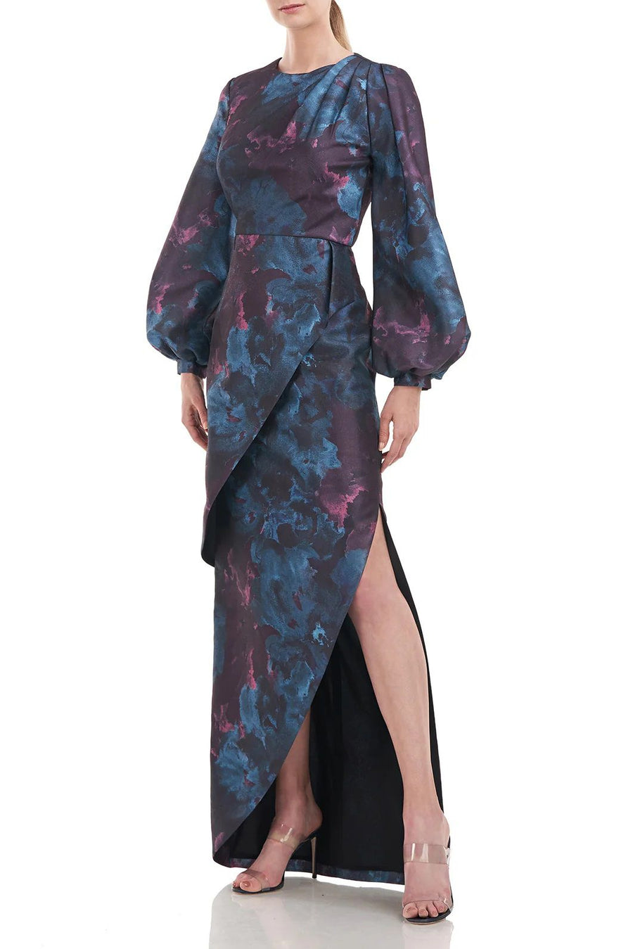 Formal Dresses Long Sleeve Formal Floral Print Dress DEEP TEAL